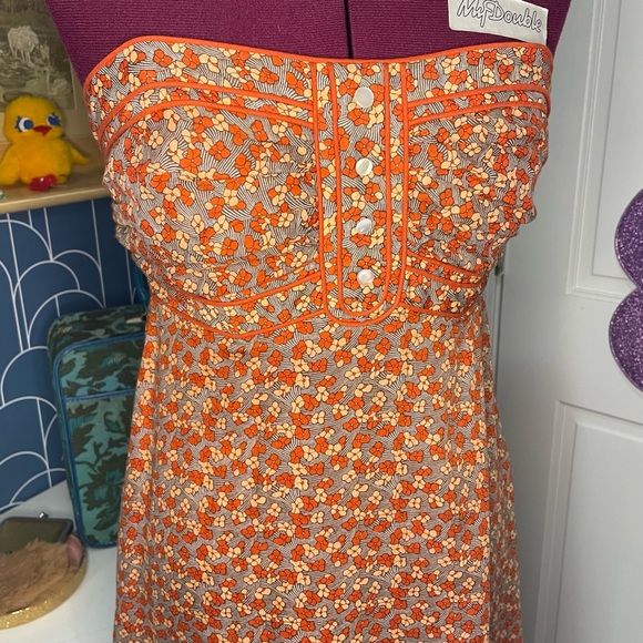 Floral Strapless Cotton Silk Blend Maxi Dress Size 6 - Picture 3 of 10